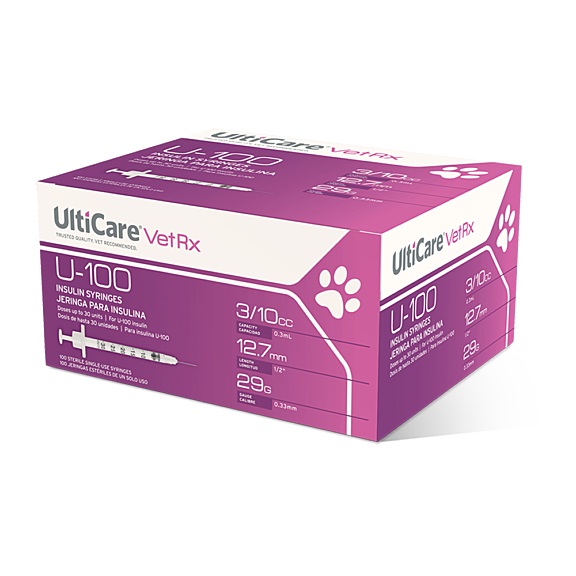 Syringe 3/10cc  Insulin 29 Gauge 1/2 Inch Needle UltiCare VetRx U-100 by UltiMed, Inc.  ID 09230
